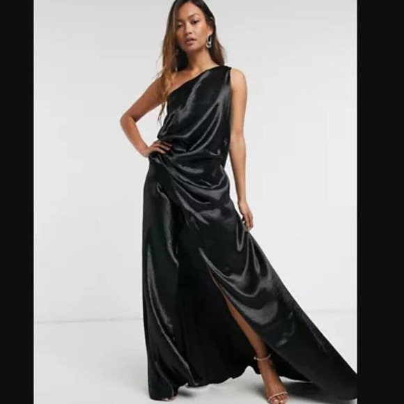 ASOS Dresses & Skirts - ASOS Black One-Shoulder Satin Maxi Dress